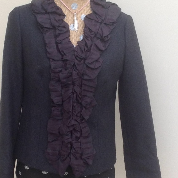 J. Crew Jackets & Blazers - J Crew Charcoal Silk Ruffled Blazer